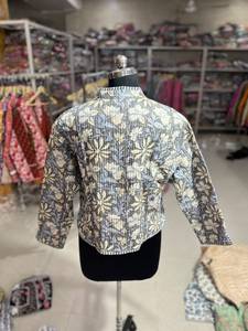 Quilted Floral Print <b>Mandarin</b> <b>Collar</b> <b>Jacket</b> Women's Full Sleeve Cotton Polyester Reversible Single Button Closure Autumn Winter - Product Image 6