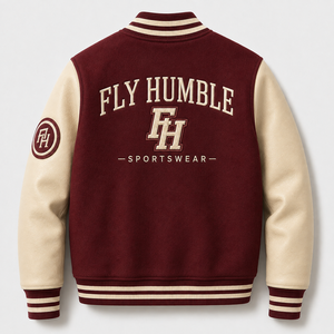 <b>Fly</b> Humble <b>Men's</b> Varsity <b>Jacket</b> Maroon for PU <b>Leather</b> Sleeve Embroidered Logo Patch STREETWEAR Winter Waterproof Breathable - Product Image 4