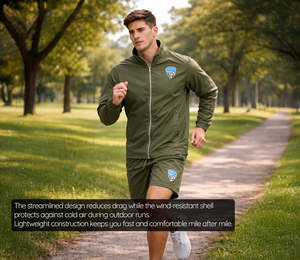 Mens Custom Logo Nylon Windbreaker Streetwear Solid Spring Tracksuit Set 2 Piece Jacket & Shorts - Product Image 2