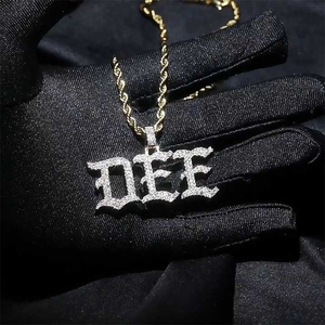 Collar con Colgante de Letra DEF Chapado en Oro con Incrustaciones de Diamantes, Cadena Cubana Estilo Hip Hop para Hombre - Product Image 3