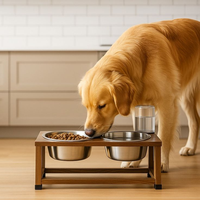 Bol pour chien en bois de qualité supérieure avec accessoires et fournitures pour animaux de compagnie en acier inoxydable pour l'alimentation et les jouets à mâcher
