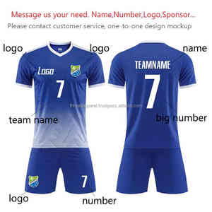 Wholesale Custom <b>Blue</b> <b>and</b> <b>White</b> Soccer Jersey Set Customizable Sports Uniform for Football Training Soccer Wear Set - Product Image 3