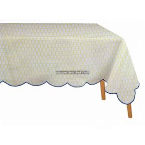 Mantel Rectangular de Algodón de 70x126 Pulgadas con Estampado a Bloque Personalizado y Estampado a Mano para Fiestas y Bodas, con Borde Festoneado, para Eventos, de la India - Product Image 1