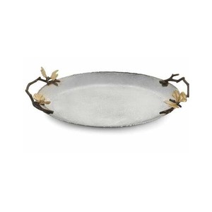 Mirror Polish Stainless Steel Serving Tray with <b>Ornamental</b> Gold Handles for Fine <b>Dining</b> Experience - Product Image 3