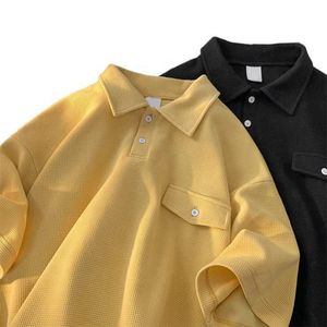 เสื้อเชิ้ตผู้ชายไซส์ใหญ่ สีดำ ระบายอากาศได้ดี ผ้าวาฟเฟิลพิมพ์ลาย แขนสั้น สไตล์ลำลอง สีพื้น ผ้าฝ้าย 100% สำหรับปกเสื้อ - Product Image 4