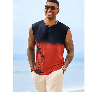 Débardeurs pour hommes personnalisés en usine, respirants, style plage, imprimés, en polyester - Product Image 2