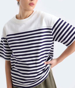 T-shirts en gros personnalisés pour femmes, col rond, fitness, mode, respirant, coton, rayé, été, coupe sportive, look décontracté - Product Image 3