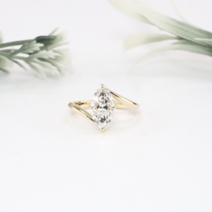Classic Yellow Gold Marquise Cut Lab Grown Diamond Bypass <b>Ring</b> <b>Plain</b> Solitaire Wrap Band Fine Engagement Jewelry For Women - Product Image 1