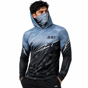 Sudadera con Capucha OEM Personalizada para Hombre, Color Verde Azulado, Negro, con Diseño de Salpicaduras, Manga Larga, Sublimada, Camuflaje Marino, Secado Rápido, con Protección Facial, Ropa Deportiva, UPF - Product Image 5
