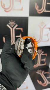 Montre à quartz de luxe pour homme, boîtier en alliage de 41 mm, bracelet en caoutchouc orange, cadran en verre avec chiffres romains, aiguilles lumineuses, fermoir caché, résistance à l'eau 3 BAR - Product Image 4