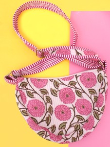<b>Pink</b> Floral Quilted Sling Bag, Cotton Shoulder Bag, Handmade Crossbody Bag, Everyday Boho <b>Purse</b>, Lightweight Travel Bag. - Product Image 1