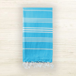 Toalla Fouta Ecológica de Algodón Sostenible con Rayas Azules y Flecos Blancos, Lisa, Lavable, Textil para el Hogar - Product Image 4