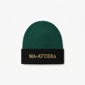 Gorro de Punto Personalizado Verde y Negro con Puño, Gorro de Invierno Cálido con Logotipo Bordado - Product Image 1