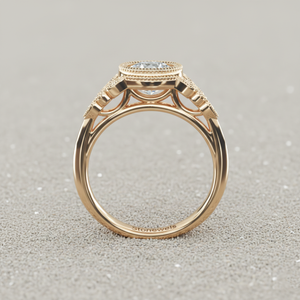 แหวนหมั้นประดับเพชรเม็ดเล็กๆ รอบขอบทองคำแท้ |   เพชรที่ได้รับการรับรองจากการเพาะเลี้ยงในห้องปฏิบัติการ |   คำขอแต่งงานแบบมิลเกรนสุดหรูชุบทองคำสีกุหลาบ - Product Image 3