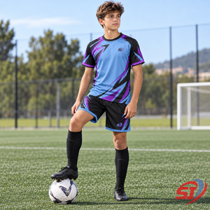 Ensemble de football personnalisé pour garçons : Maillot et short Drift Arrow 100 % polyester, séchage rapide, col en V, sans manches, léger, tenue d'équipe de football - Product Image 5