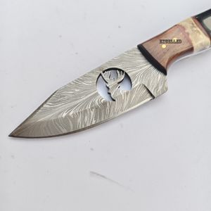 Couteau à lame fixe en acier Damas fait main, manche en bois et résine de qualité industrielle, pour camping, extérieur, fruits, personnalisable OEM - Product Image 4
