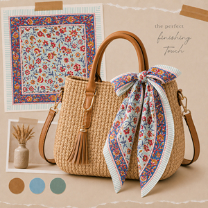 Pañuelo Cuadrado Floral Estampado a Mano en Algodón, Multifuncional, Estilo Casual, Accesorio para Primavera/Verano - Product Image 2