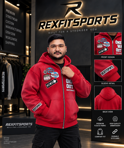 REXFITSPORTS 2026 Sweat à capuche zippé rouge pour homme, motif graphique, streetwear épais, brodé, entièrement zippé, fabrication sur mesure - Product Image 3