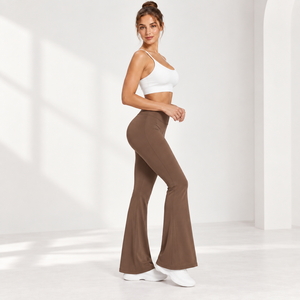 <b>Women</b> High Waist <b>Flared</b> Leg Yoga <b>Leggings</b> Full Length Solid Color Seamless Knit Active Wear Supportive Fit Spandex Polyester - Product Image 2