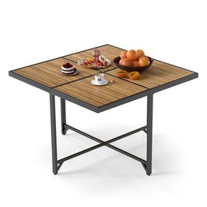 Acacia Wood Outdoor Table 43.5\" Square X Metal <b>Frame</b> Natural+<b>Black</b> 4-Seater 180lbs Capacity - Product Image 1