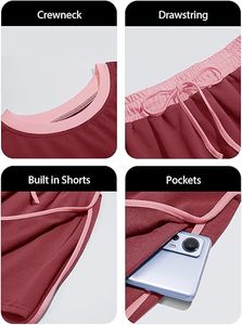 Ensemble 2 pièces pour femmes en coton et polyester, sweat-shirt à manches longues à col rond uni et short avec poche latérale - Product Image 6