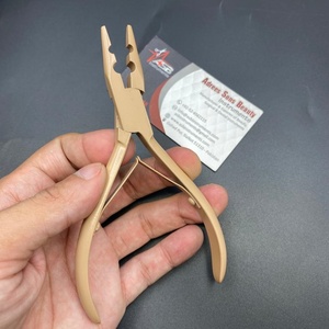 Two Hole Micro <b>Beads</b> Pressing Hair <b>Extension</b> Pliers Light Brown Stainless Steel Custom Logo Hair <b>Extension</b> Tools - Product Image 2