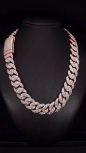 23mm Lab Grown Diamond Cuban Chain 925 <b>Silver</b> VVS Iced Out Rose Gold Plated Hip Hop Luxury <b>Necklace</b> Pass Tester Bulk Customized - Product Image 5