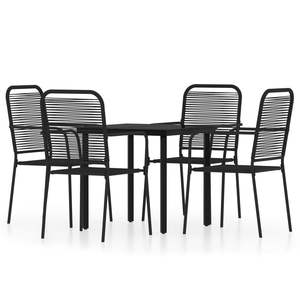 Juego de Comedor Mediano de Acero con Recubrimiento en Polvo Negro y Vidrio, con Muebles de Jardín de Cuerda de Algodón - Product Image 2
