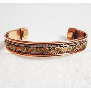 Pulsera de Cobre Puro al por Mayor, Brazalete Magnético Vintage con Incrustaciones de Latón, Joyería Retro Biomagnética para Alivio del Dolor, Unisex - Product Image 3