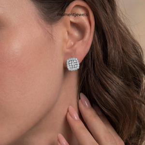 925 Silver Platinum Plated Geometric Moissanite Stud <strong>Earrings</strong> Halo Cluster Pear Cut <strong>Screwback</strong> for Wedding Party Gift - Product Image 2