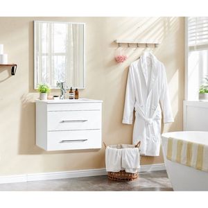 Tocador de baño blanco brillante de 24 pulgadas montado en la pared cajones dobles sistema de cierre suave fregadero de cerámica marco de aluminio para moderno - Product Image 2