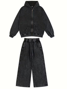 Hooded Cotton Two-Piece Winter Tracksuit Stylish Comfortable Fleece Unisex Sweatshirt Hoodie Sweatpants Set Custom Logo - Product Image 2