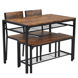 4-Piece <b>Kitchen</b> Dining <b>Table</b> Set <b>for</b> <b>Small</b> Spaces Home <b>Kitchen</b> Bar PU with <b>2</b> Chairs Bench <b>for</b> 4 People - Product Image 4