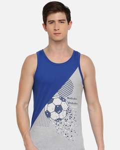 Camiseta sin mangas para hombre, gris y negra, con estampado, cuello redondo, informal, transpirable, de poliéster tejido, para deporte. - Product Image 5