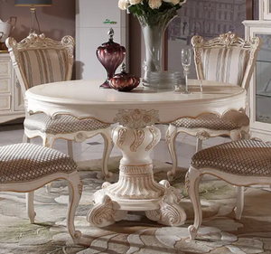 Ensemble de table à manger en teck massif blanc de luxe, style européen classique, sculpté, écologique, durable, pour hôtel, appartement, salle à manger - Product Image 6