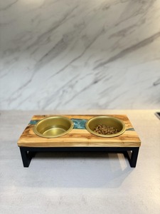 Ensemble de bols pour animaux de compagnie avec support, en bois poli écologique, fabriqué à la main en Europe, vaisselle décorative pour mariage et service à domicile - Product Image 3