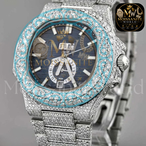 Montre de luxe Moissanite World avec diamants, 40 mm, cadran rond, mouvement à quartz analogique, bracelet en acier inoxydable, fermoir déployant, pour femme - Product Image 4