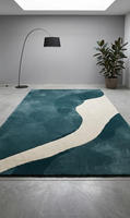 Tapis géométrique de luxe fait main en laine tuftée, antidérapant, à poils épais, avec support en coton, pour usage résidentiel moderne, hôtelier et commercial
