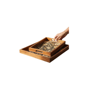 Luxury Handmade Square Wooden Serving Tray Geometric/Mosaic Pattern Natural Solid Wood Eco-Friendly Durable Coffee <b>Table</b> Plate - Product Image 2