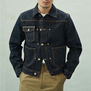 Veste en jean pour homme, coton premium, lavée, respirante, manches longues, fermeture boutonnée, style vintage, décontractée, veste d'extérieur en jean - Product Image 2
