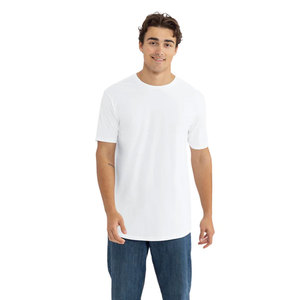 T-shirt en coton doux pour homme, manches courtes, col rond, extensible, coupe longue, uni - Product Image 1