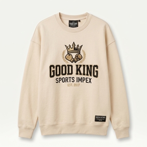 เสื้อสเวตเชิ้ตคอกลมโอเวอร์ไซส์สีครีมสำหรับผู้ชาย ผ้าฝ้ายฟลีซหนานุ่ม ปักลายพิมพ์กราฟิกด้านหน้าและด้านหลัง สไตล์สตรีทแวร์ - Product Image 1