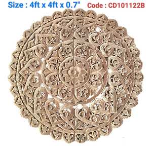 Paneles Redondos Grabados de Madera de Teca de 4 pies para Colgar en la Pared, 100% Hechos a Mano, de Alta Resistencia, Ecológicos, de Origen Tailandés Clásico - Product Image 3