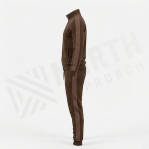 Survêtement marron pour homme, fermeture éclair intégrale, couleur unie, vêtements de sport décontractés avec poches latérales, coupe classique, vêtements d'automne - Product Image 3