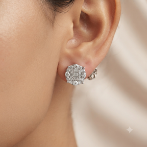 Élégantes boucles d'oreilles clous en or blanc massif 10K, serties en grappe avec diamants baguette de laboratoire, pour fiançailles et soirées, cadeaux tendance - Product Image 2