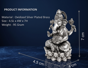 Jaipur Metals - Ídolo de Ganesh Ji Chapado en Plata Oxidada 999, 100% Latón, 4.5x4x7cm, 95g, Hecho a Mano, Duradero, Decoración Religiosa para el Hogar, Regalo - Product Image 3