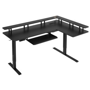Heavy Duty Electric Adjustable Height L-Shaped Computer <b>Desk</b> with Keyboard Tray and Dual Hooks for Gaming & Office Use - Product Image 1