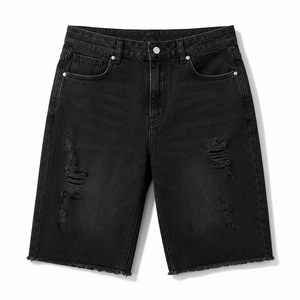 Jeans streetwear personnalisés avec logo, vêtements de mode, pantalons déchirés à patchs pour hommes, shorts en jean droit pour hommes, vente en gros - Product Image 2
