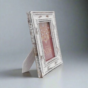 Rustic Wood Photo <b>Frame</b> 4x6 Inch Rectangular Handmade Tabletop Decor White Distressed Finish Vertical Orientation - Product Image 3