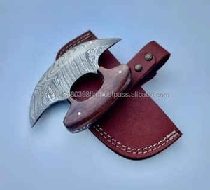 Best Quality Drop Sipping Handmade Damascus Steel & <b>Wood</b> Pizza Cutter <b>Axe</b> Head with Leather Sheath - Product Image 1